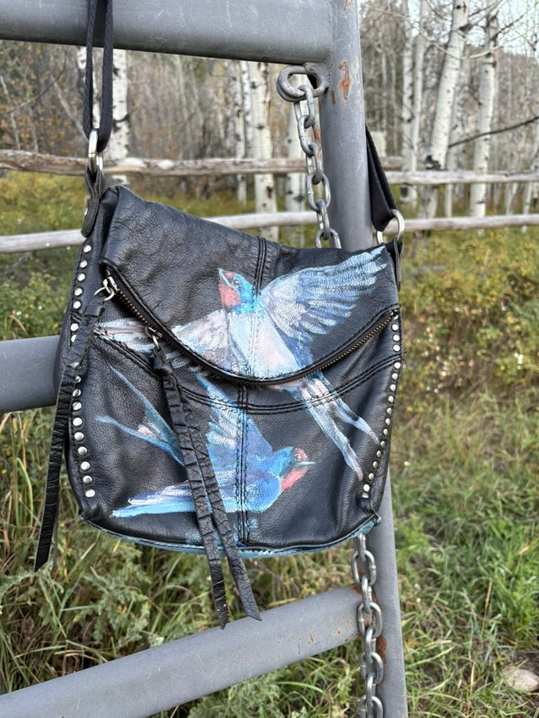 Anna Douglas Smith Handpainted Black Leather Purse
