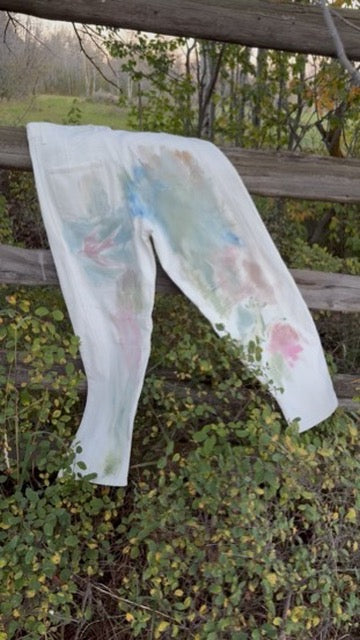 Anna Douglas Smith Handpainted White Denim Barrel Pants