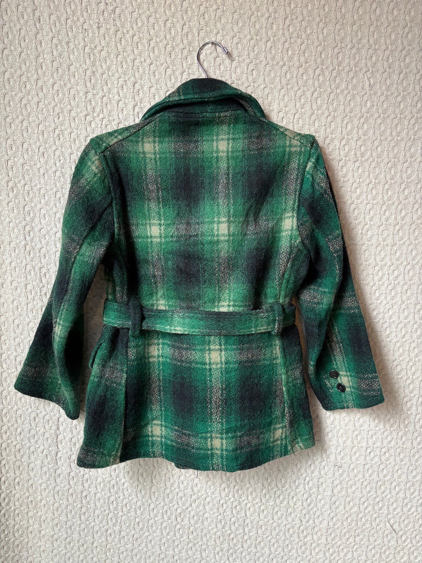 Jim Penney Green Navy Plaid Wool Peacoat