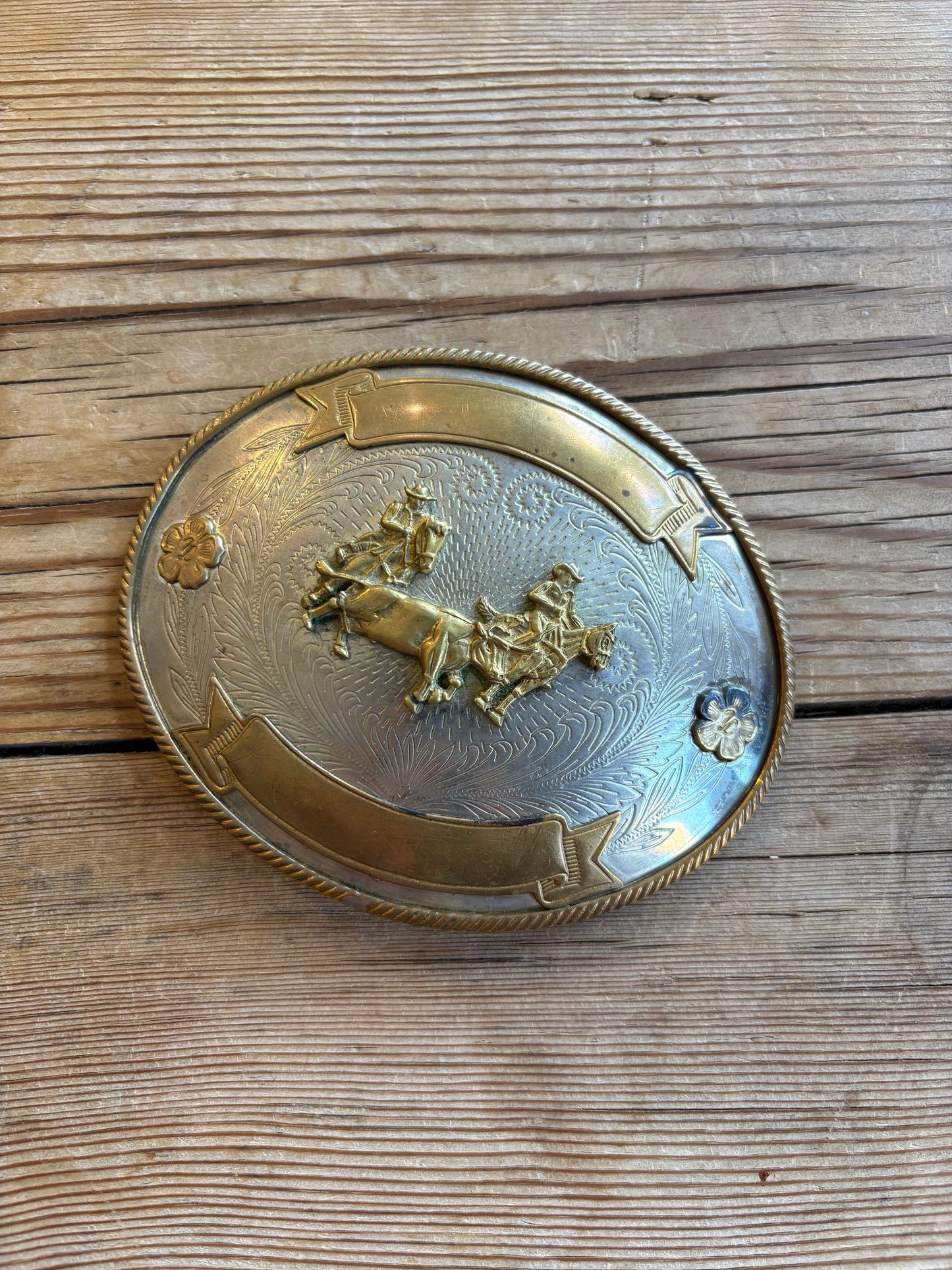 Large Tony Lama Team Roping Buckle