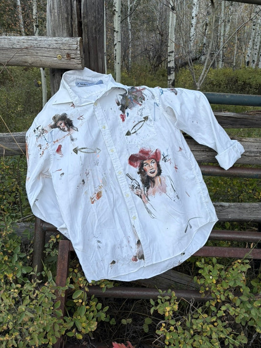 Anna Douglas Smith Handpainted Cowgirls White Button Down