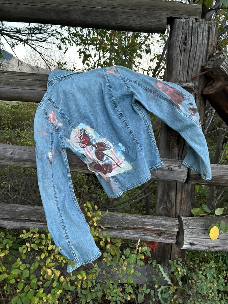 Anna Douglas Smith Handpainted Denim Tie Front Top