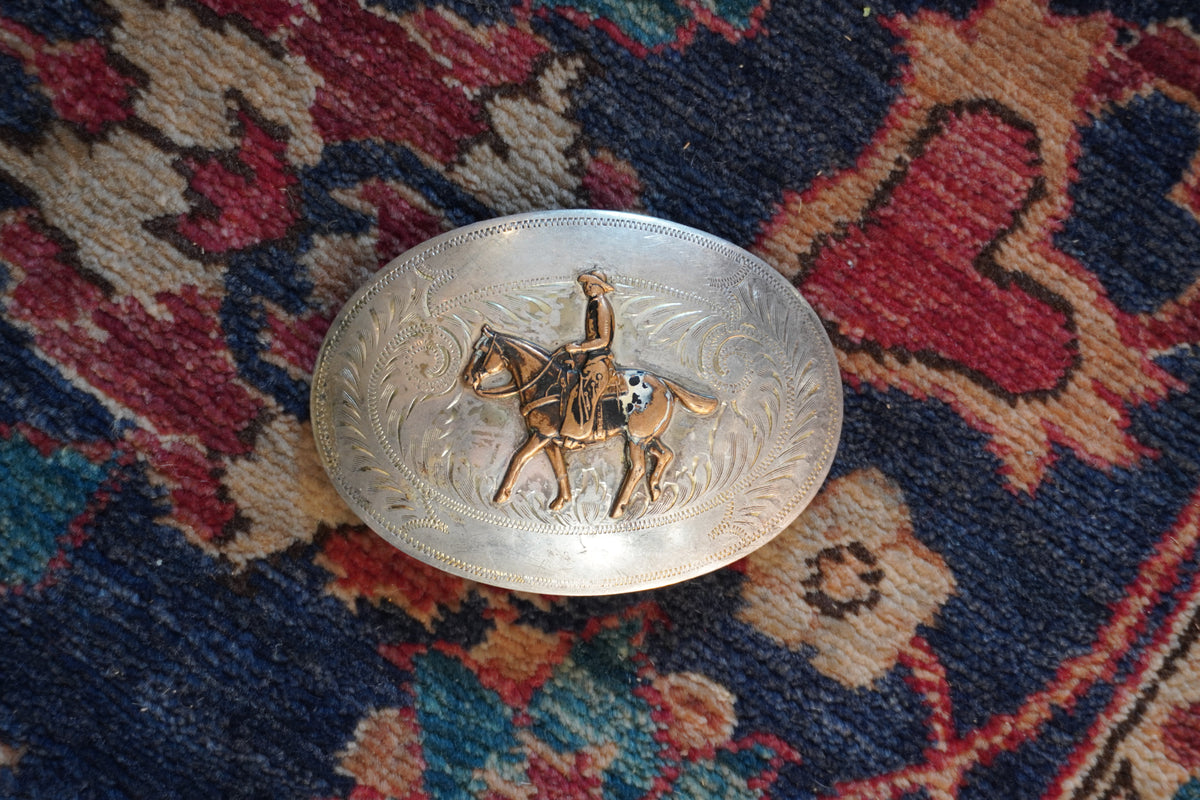 Comstock German Nickle Appaloosa Horse w/Rider Belt Buckle
