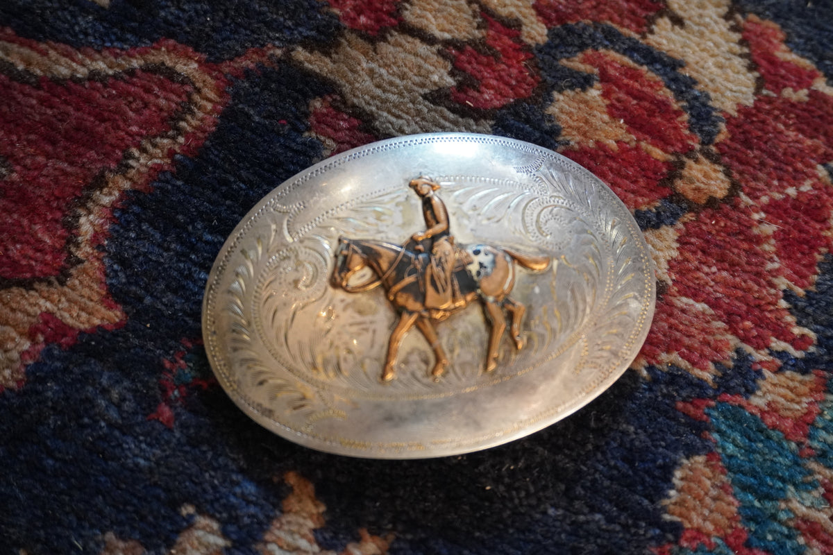 Comstock German Nickle Appaloosa Horse w/Rider Belt Buckle