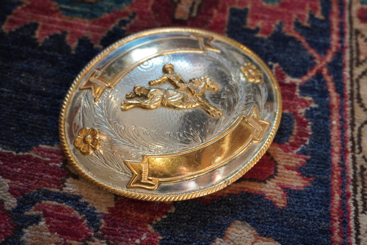 Large Bronc Rider w/Flowers and Ribbon Frame Belt Buckle
