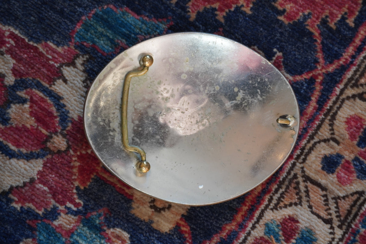 Large Bronc Rider w/Flowers and Ribbon Frame Belt Buckle