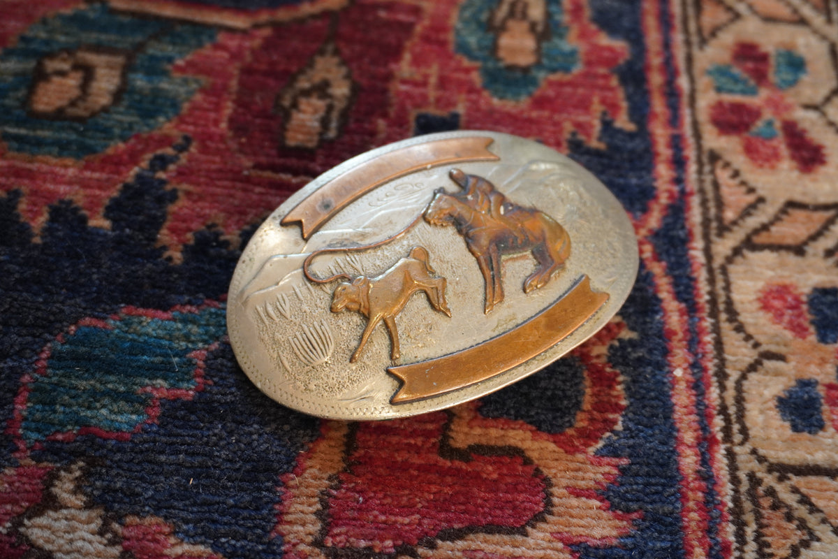 Small Comstock Roper with Desert Landscape Background Belt Buckle