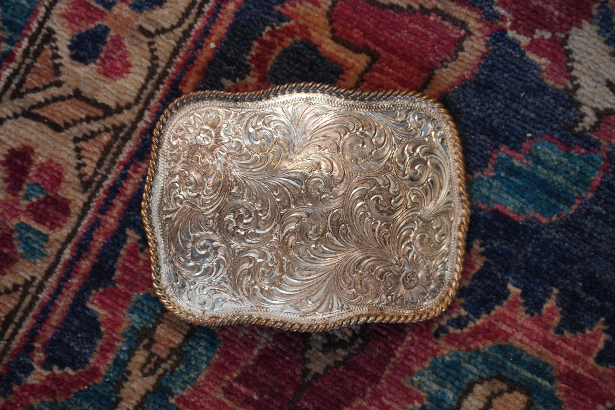 Montana Silversmiths Tooled Silverplate Belt Buckle w/Bronze Trim