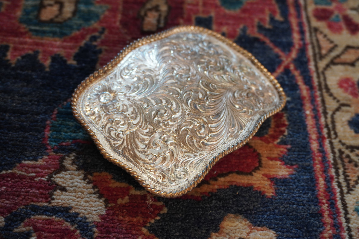 Montana Silversmiths Tooled Silverplate Belt Buckle w/Bronze Trim