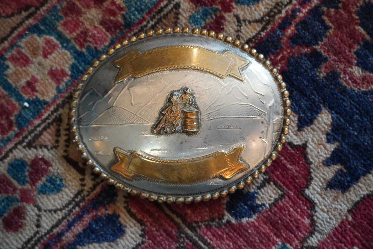 Large Alpaca Silver Barrel Racer Belt Buckle