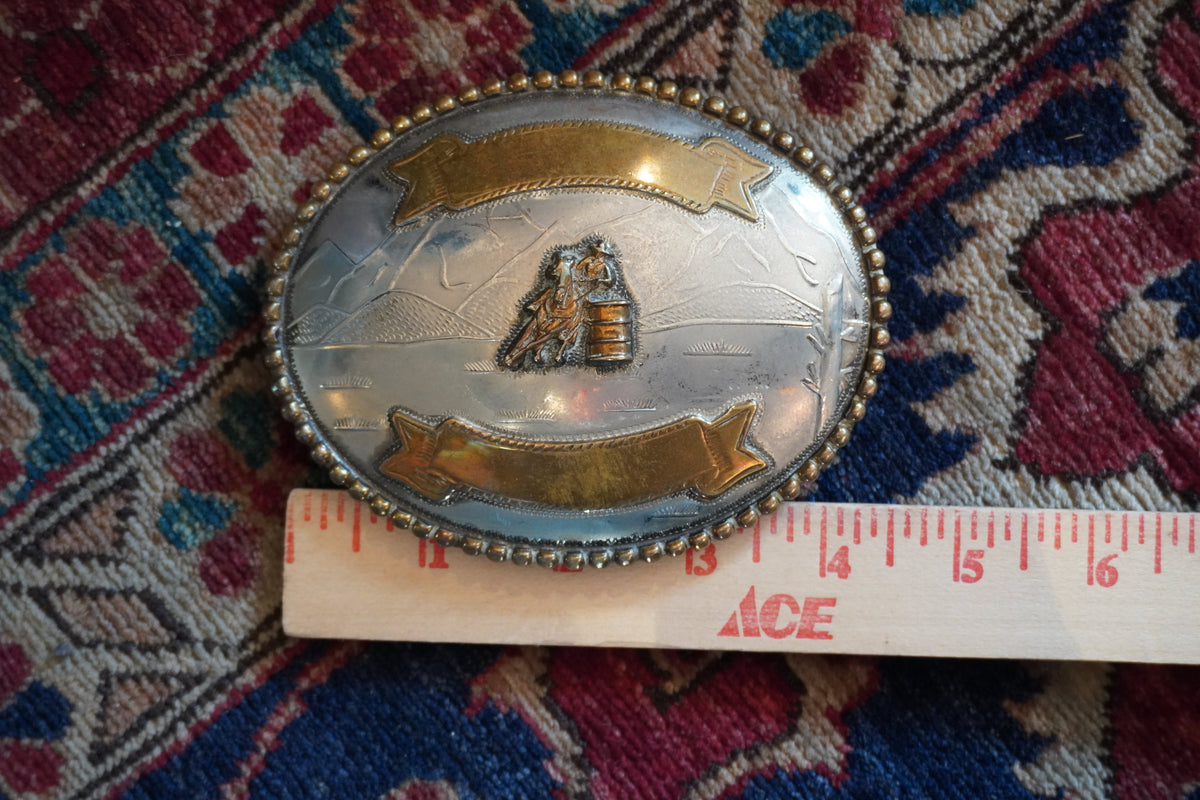Large Alpaca Silver Barrel Racer Belt Buckle