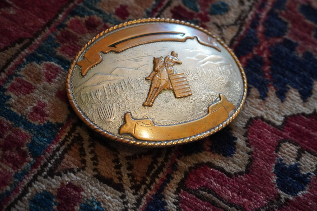 Comstock Barrel Racer w/Ribbon Fame Belt Buckle