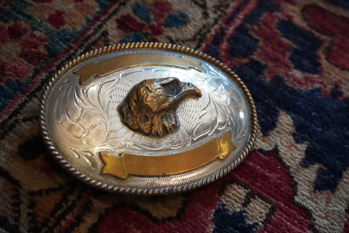 Eagle Profile w/Ribbon Frame Belt Buckle