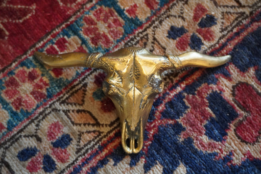 Brass Longhorn Skull Belt Buckle