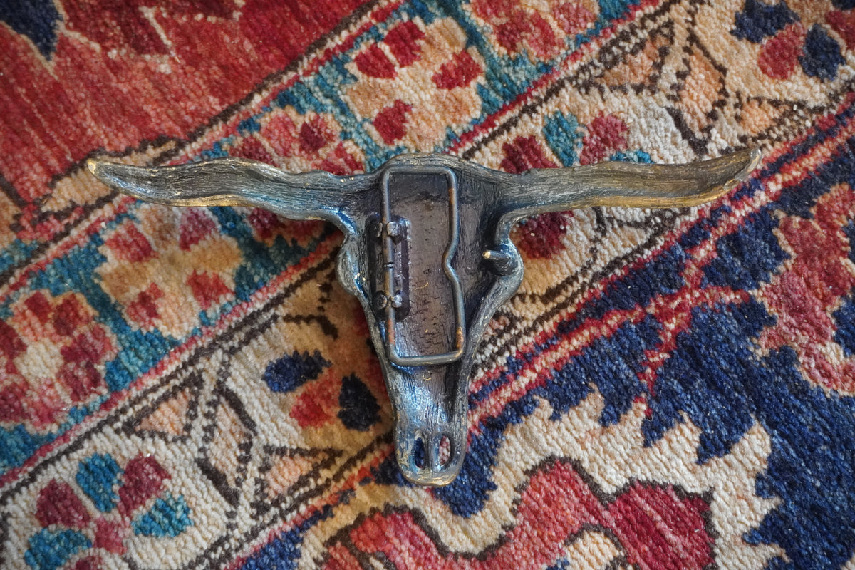 Brass Longhorn Skull Belt Buckle