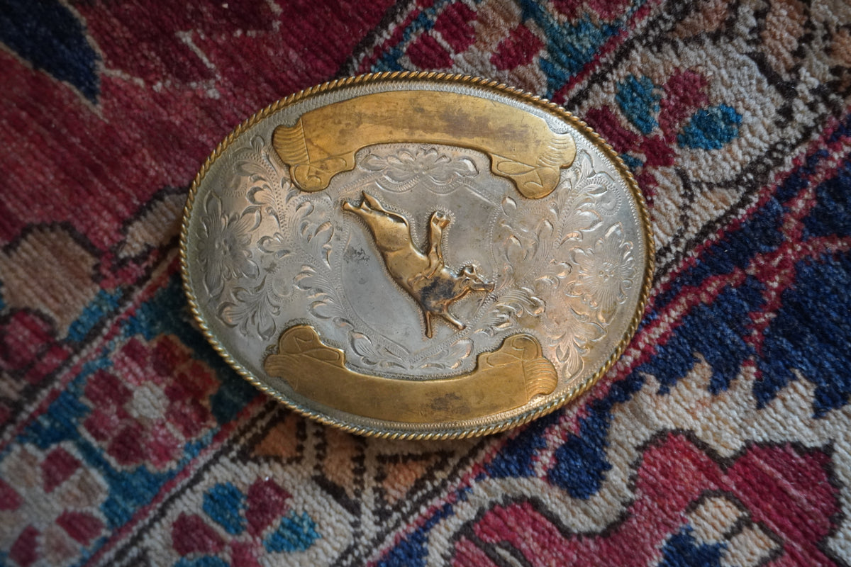Oversized Bullrider German Silver Belt Buckle