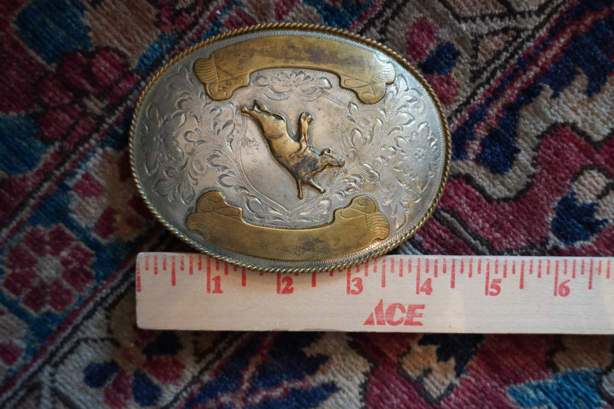 Oversized Bullrider German Silver Belt Buckle