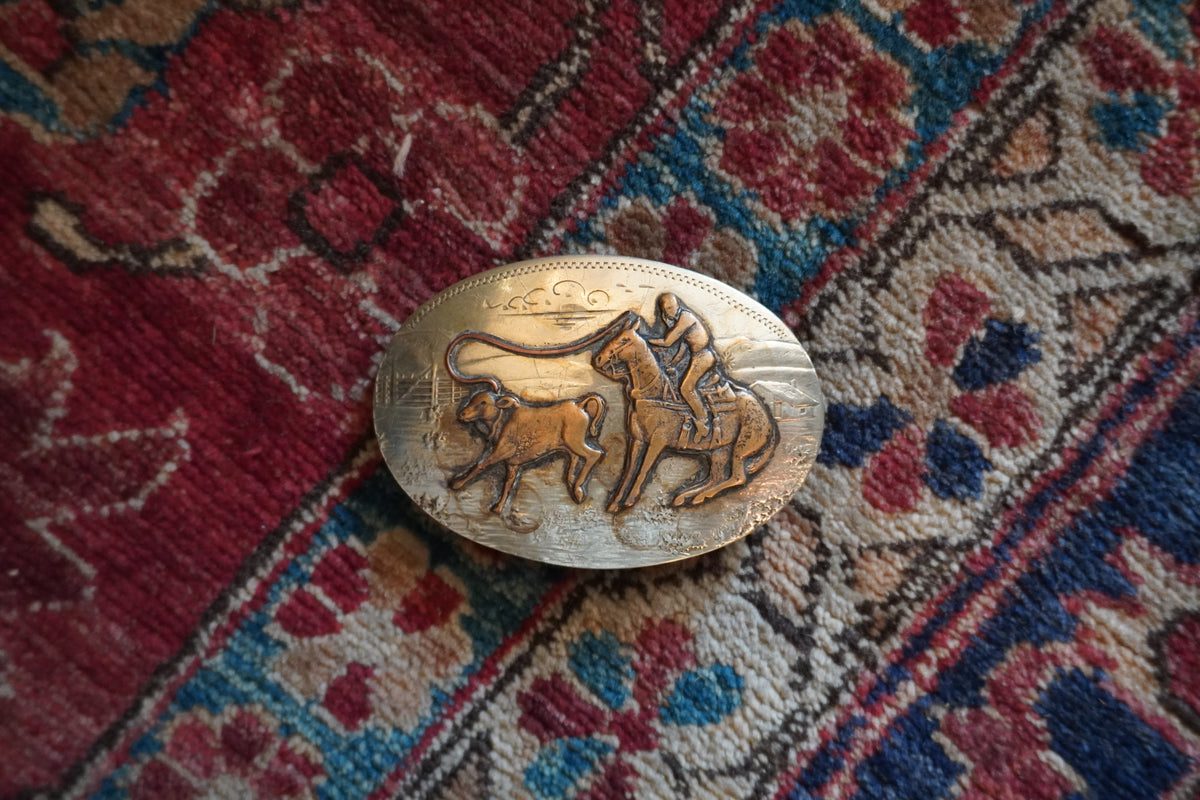 Comstock Calf Roper in Desert Scene Belt Buckle