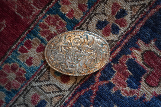 Classic Stamped Medal Floral Scroll Belt Buckle