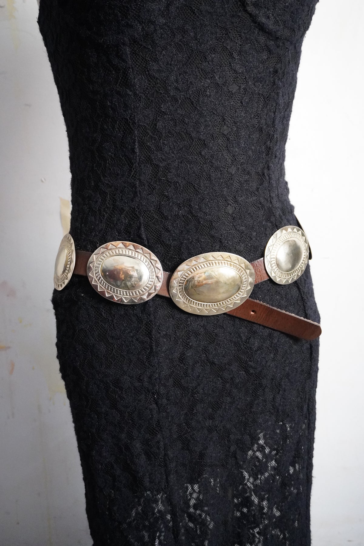 Large Stamped Alpaca Silver Concho Belt