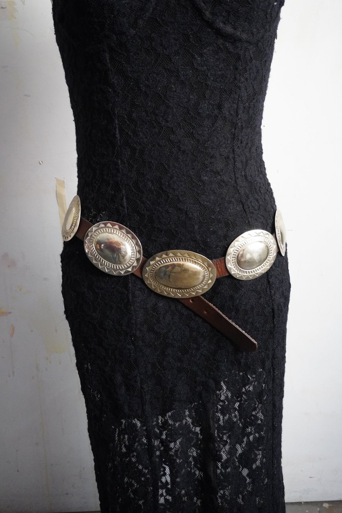 Large Stamped Alpaca Silver Concho Belt