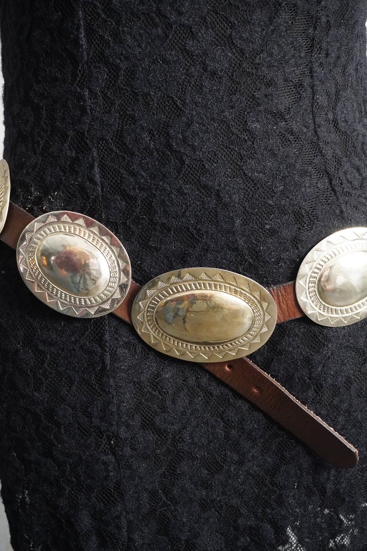 Large Stamped Alpaca Silver Concho Belt