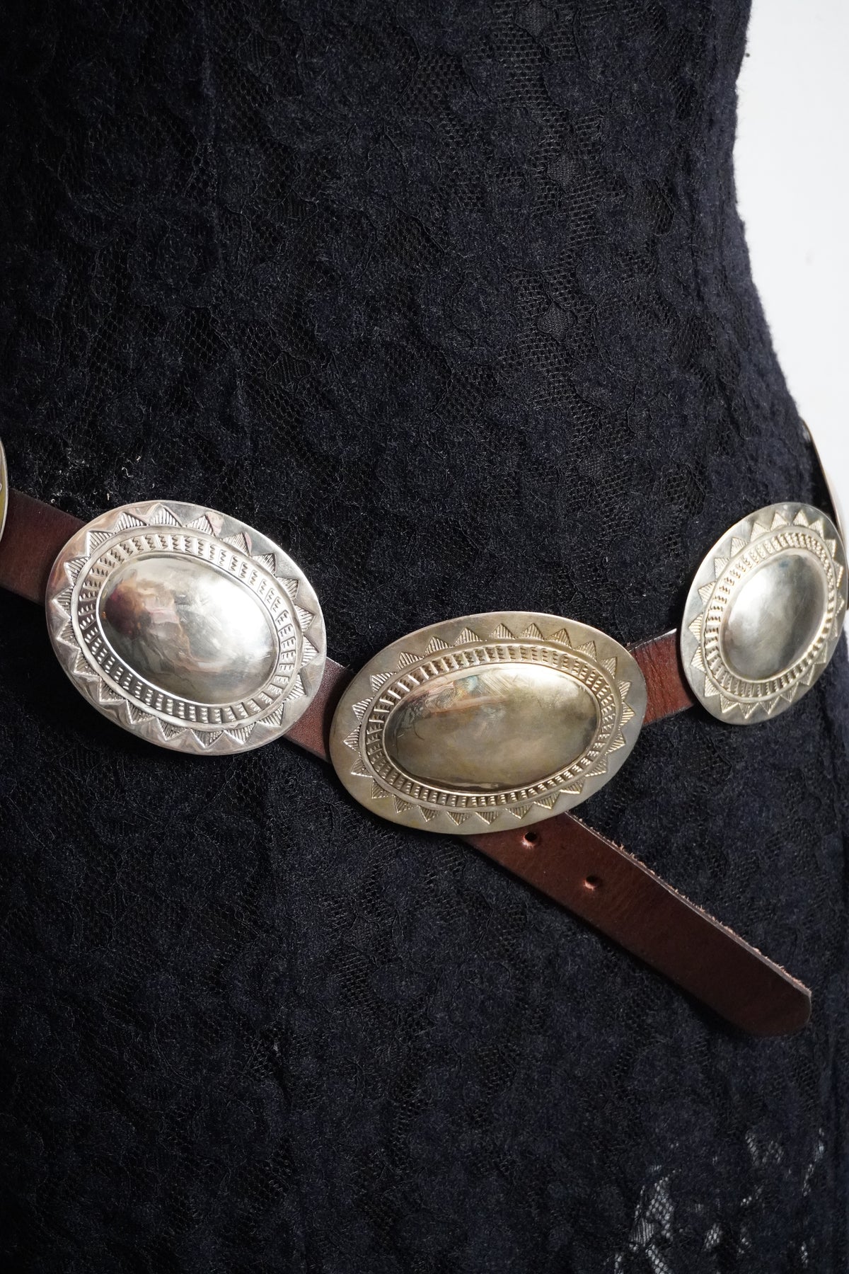 Large Stamped Alpaca Silver Concho Belt
