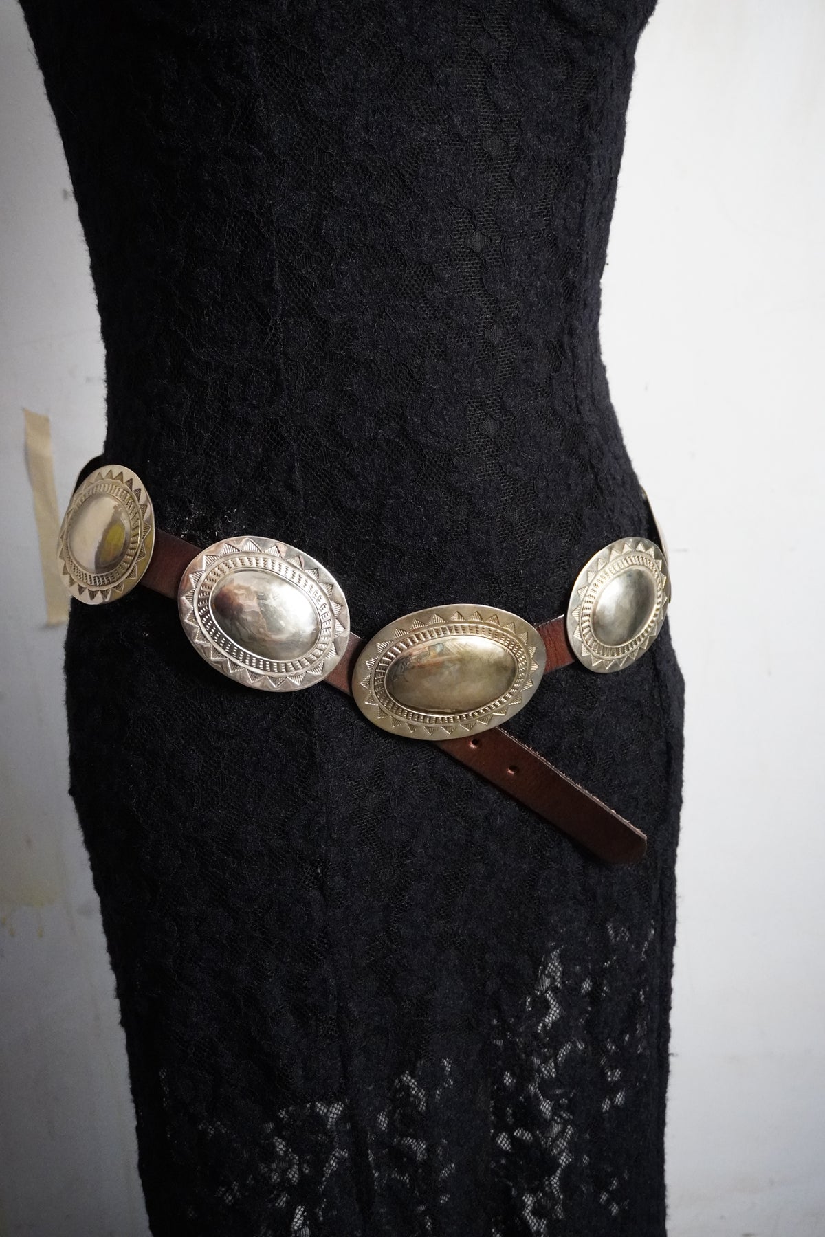 Large Stamped Alpaca Silver Concho Belt