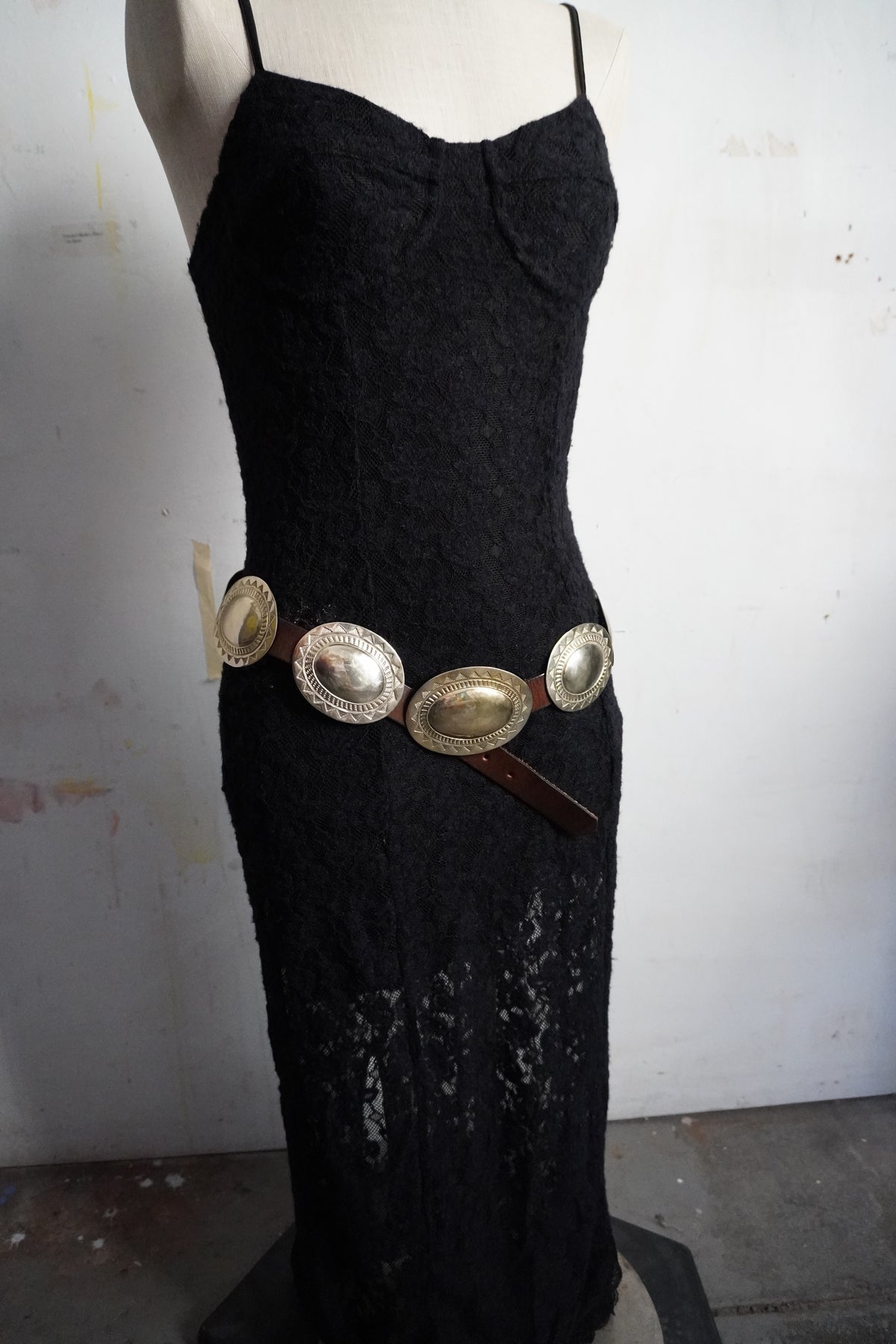 Large Stamped Alpaca Silver Concho Belt
