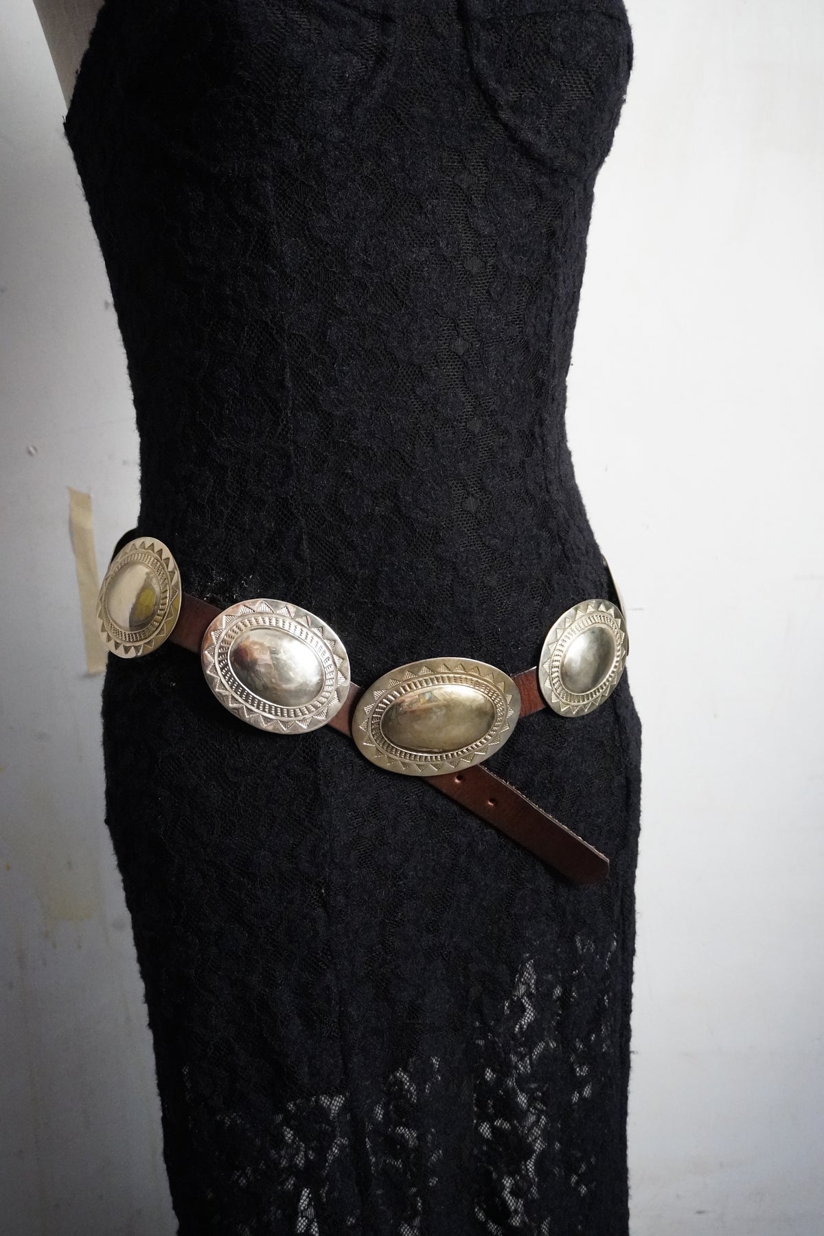 Large Stamped Alpaca Silver Concho Belt