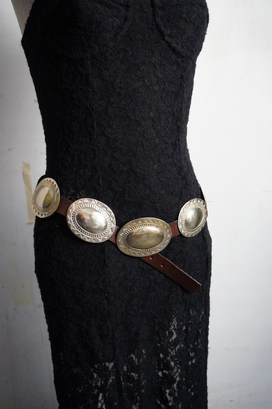 Large Stamped Alpaca Silver Concho Belt
