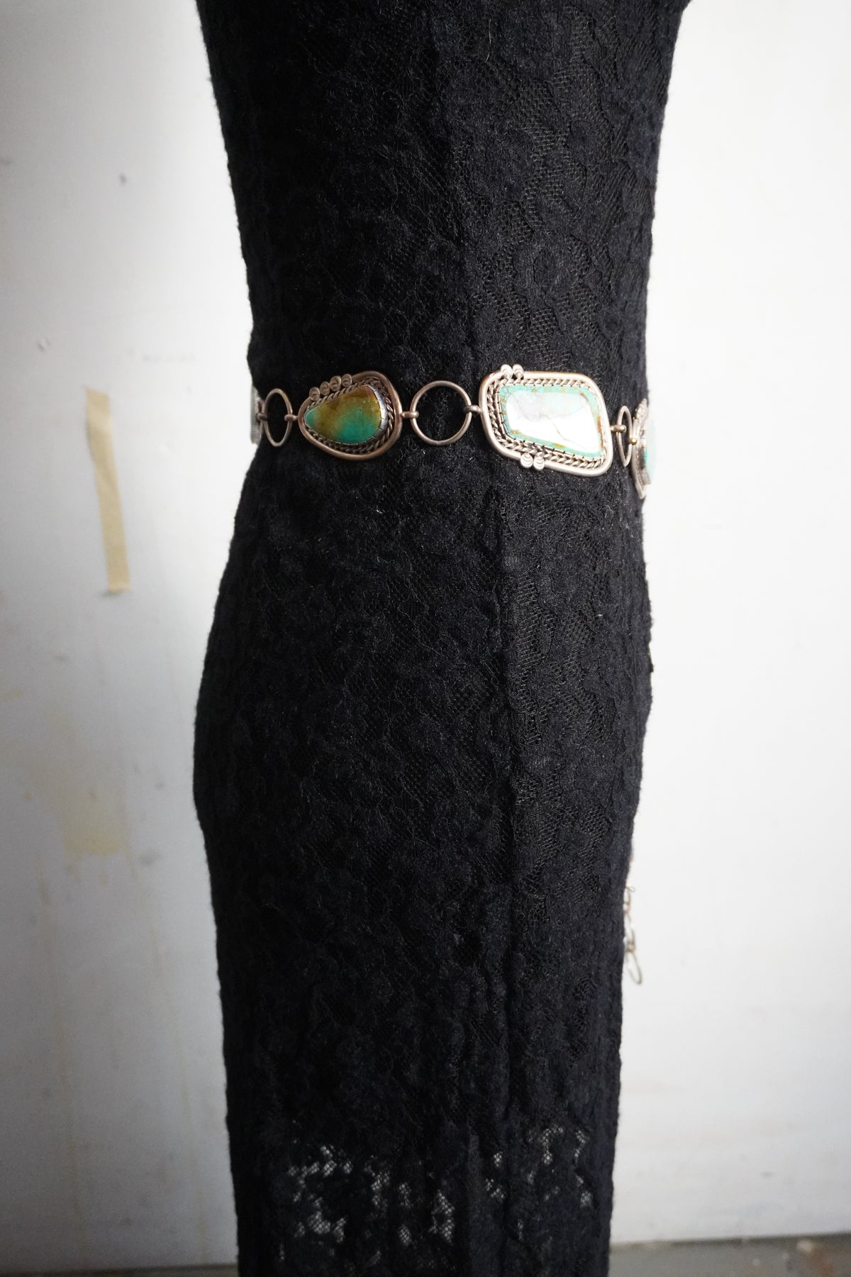 Custom Made Nelson Garcia Turquoise & Sterling Silver Concho Chain Belt