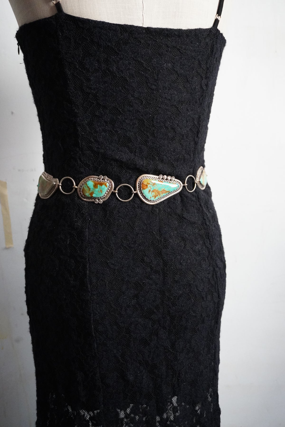 Custom Made Nelson Garcia Turquoise & Sterling Silver Concho Chain Belt