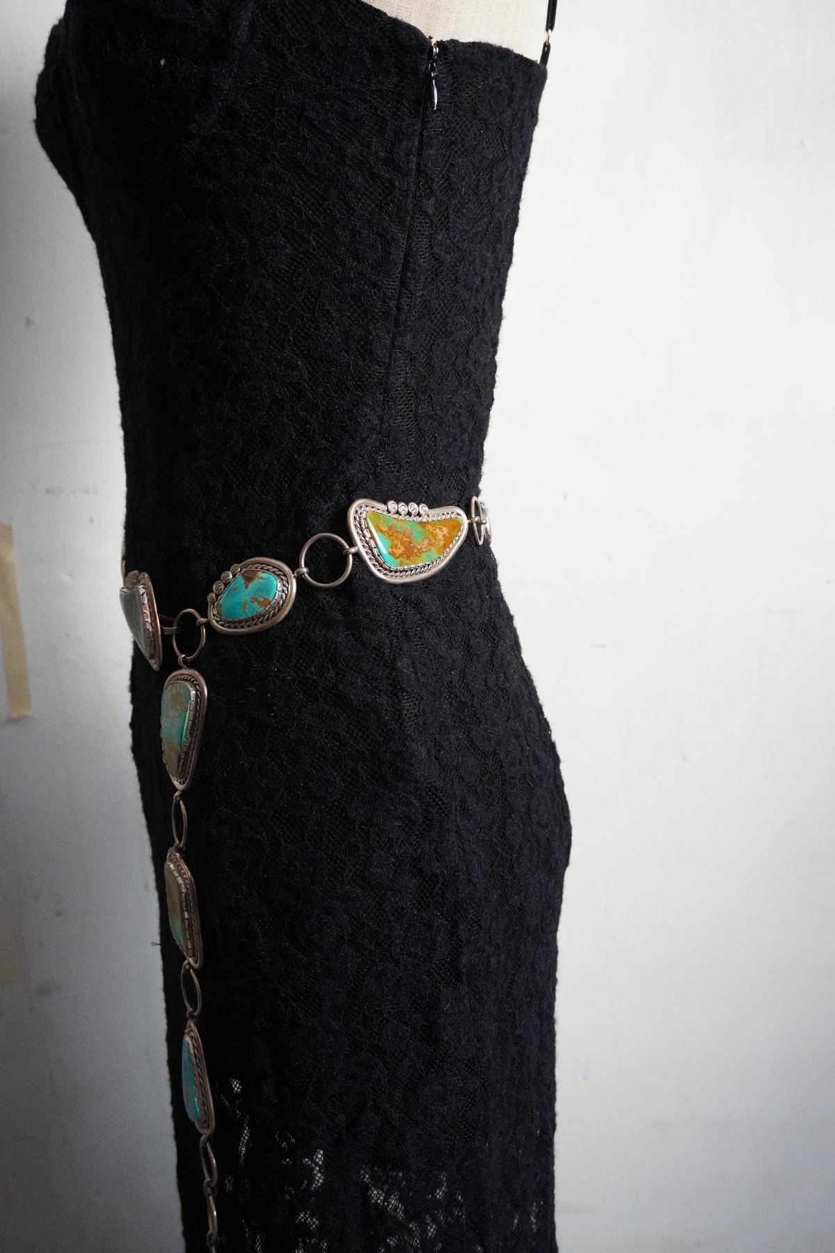 Custom Made Nelson Garcia Turquoise & Sterling Silver Concho Chain Belt