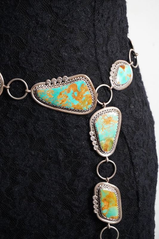 Custom Made Nelson Garcia Turquoise & Sterling Silver Concho Chain Belt