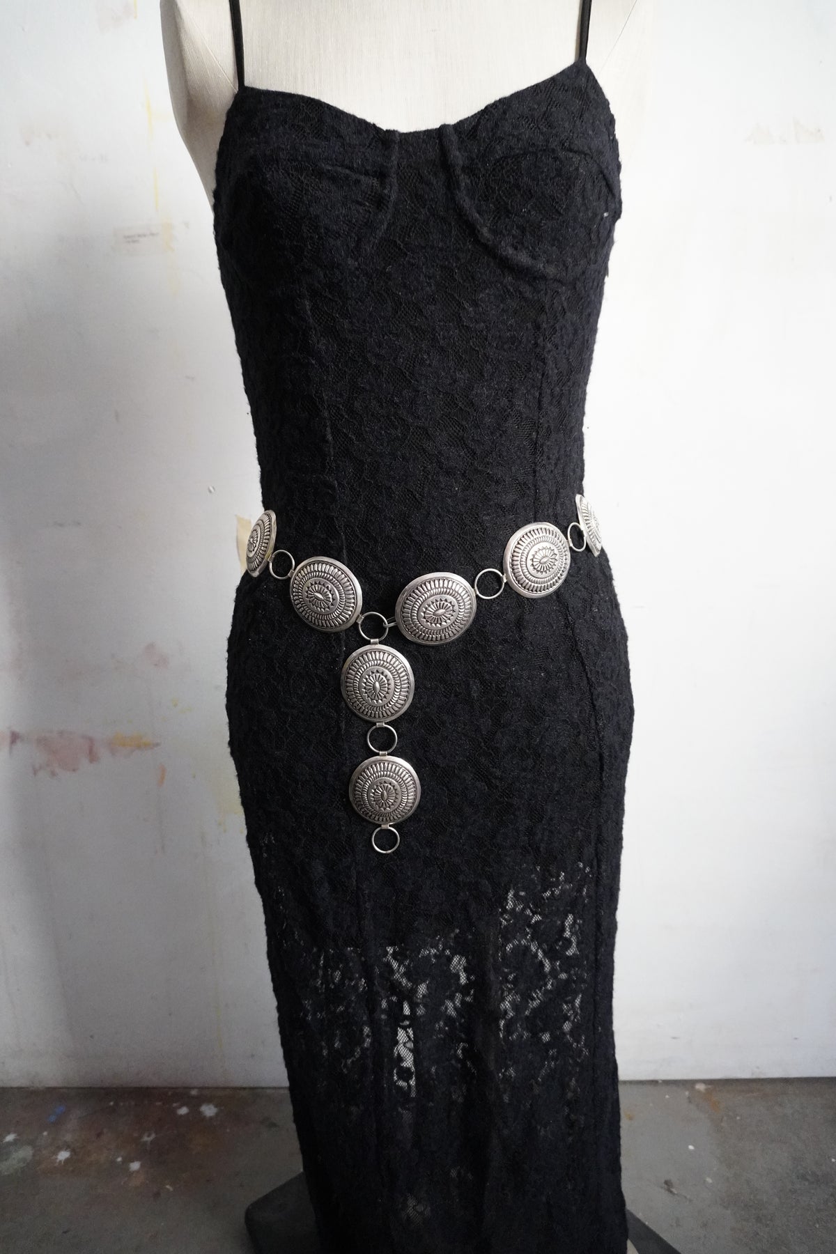 Native Made Hand Stamped Sterling Silver Concho Chain Belt