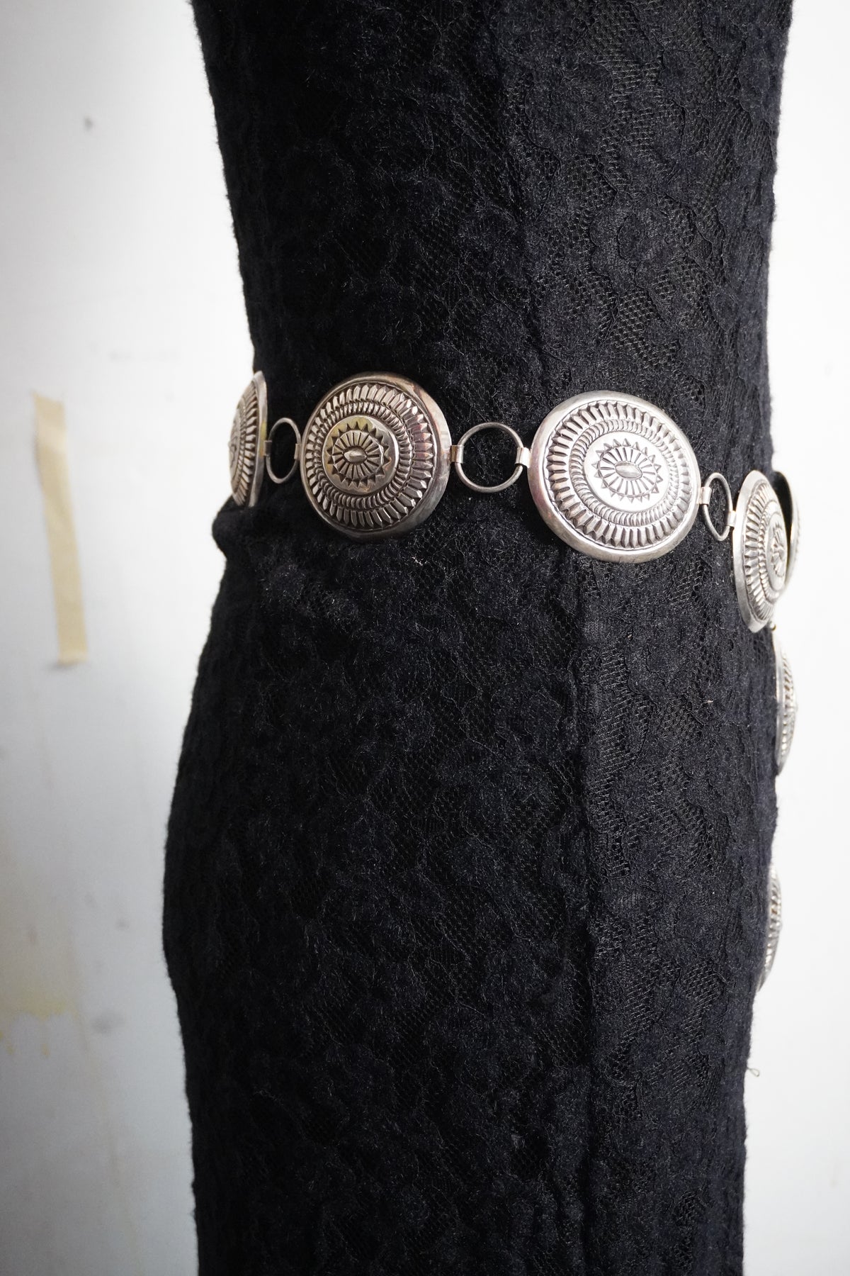 Native Made Hand Stamped Sterling Silver Concho Chain Belt