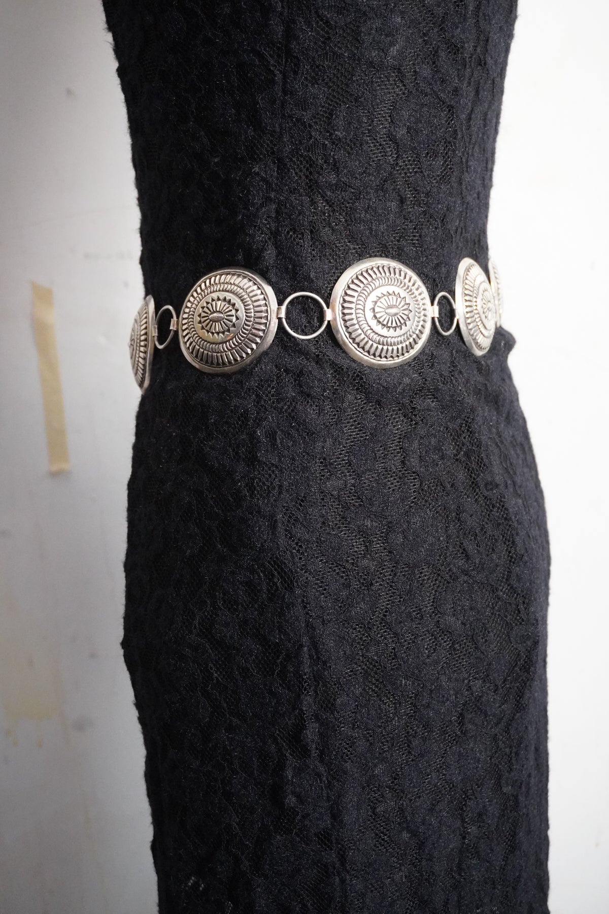 Native Made Hand Stamped Sterling Silver Concho Chain Belt