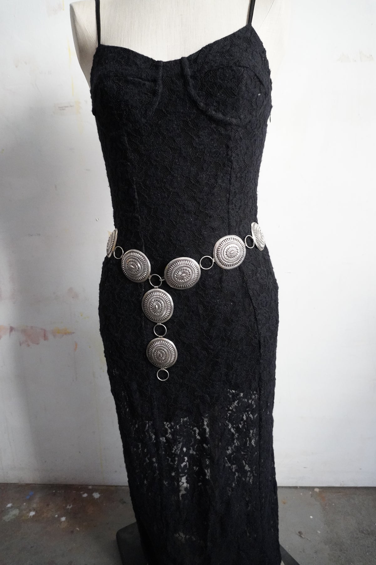 Native Made Hand Stamped Sterling Silver Concho Chain Belt