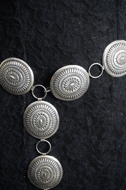 Native Made Hand Stamped Sterling Silver Concho Chain Belt