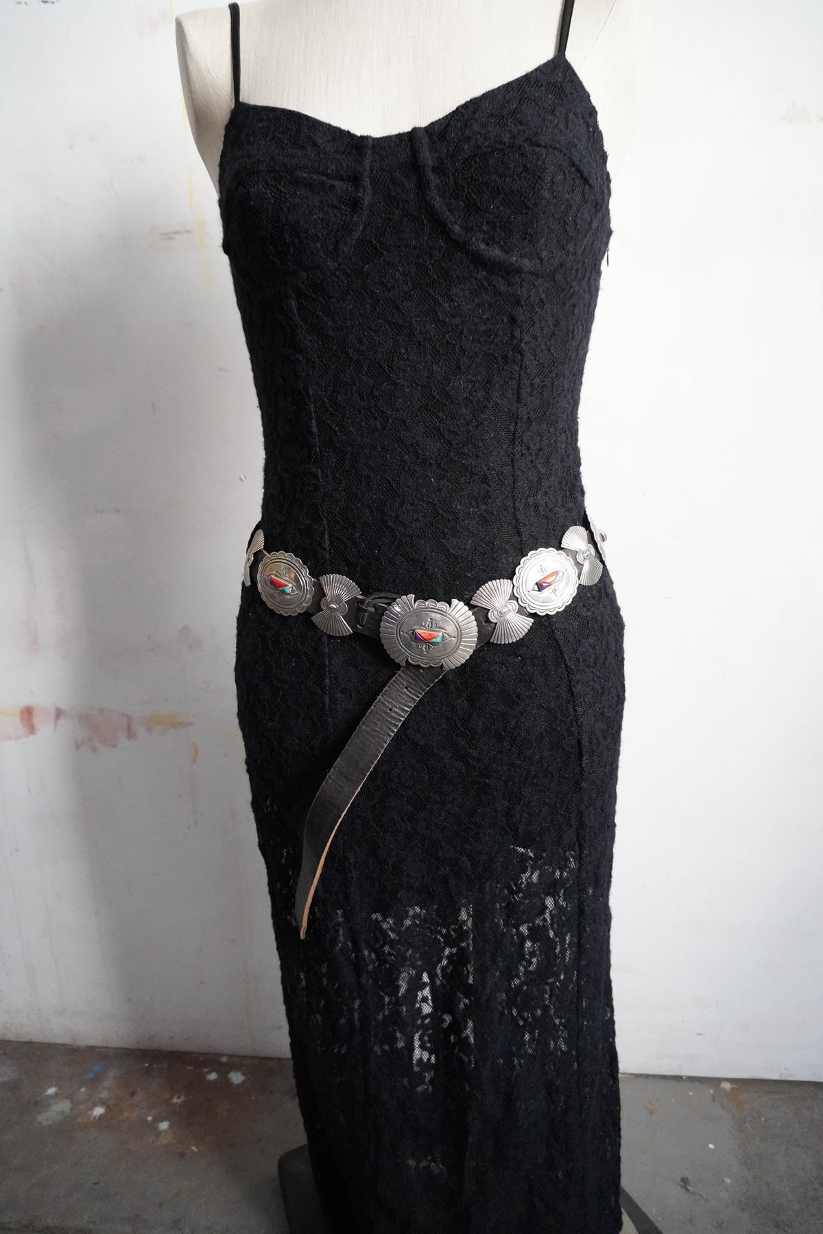 Native Made Natural Stone Trio Hand Stamped Sterling Silver Bow & Concho Belt