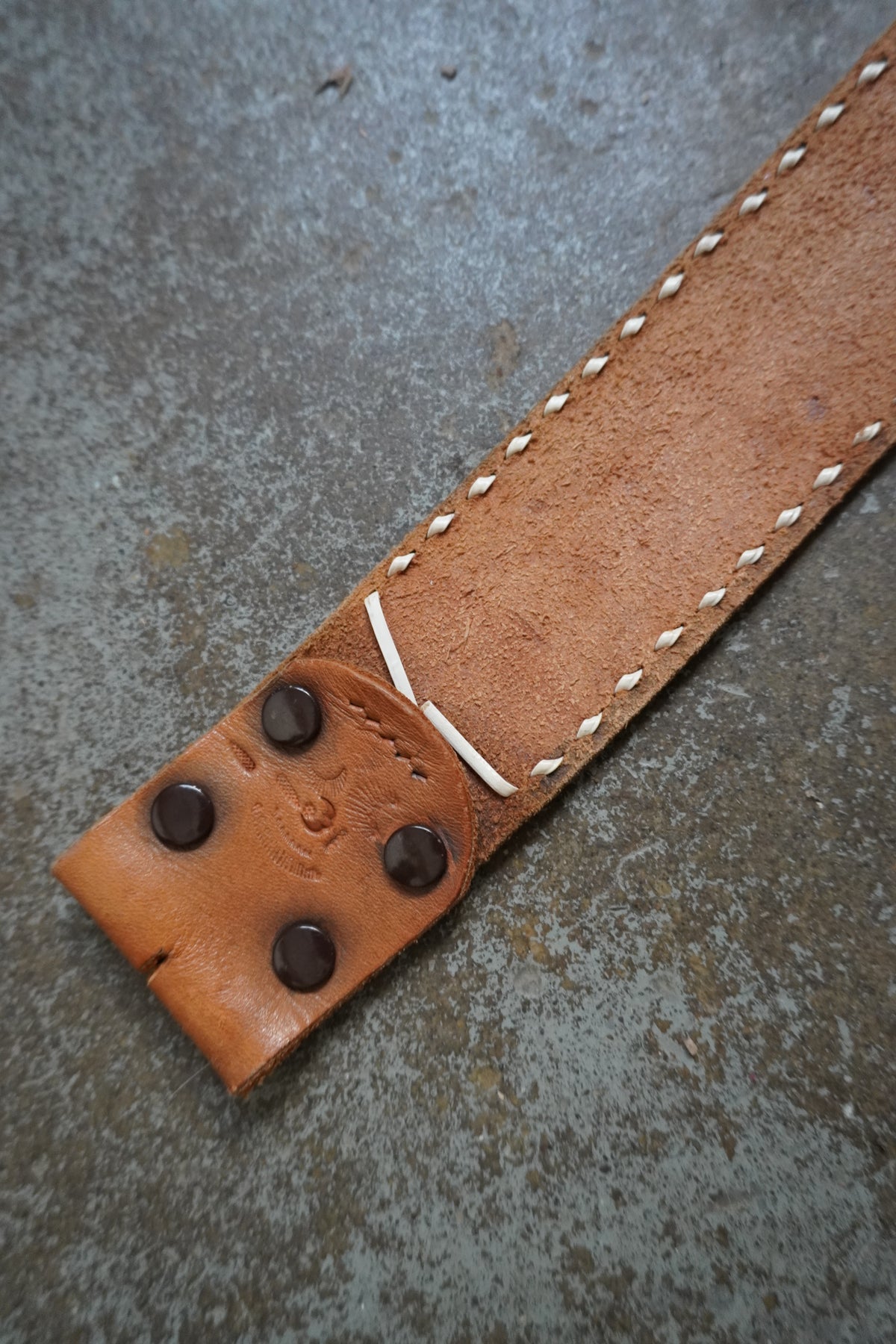 Hand Tooled Floral Belt Strap with White Edge Stitch Detail