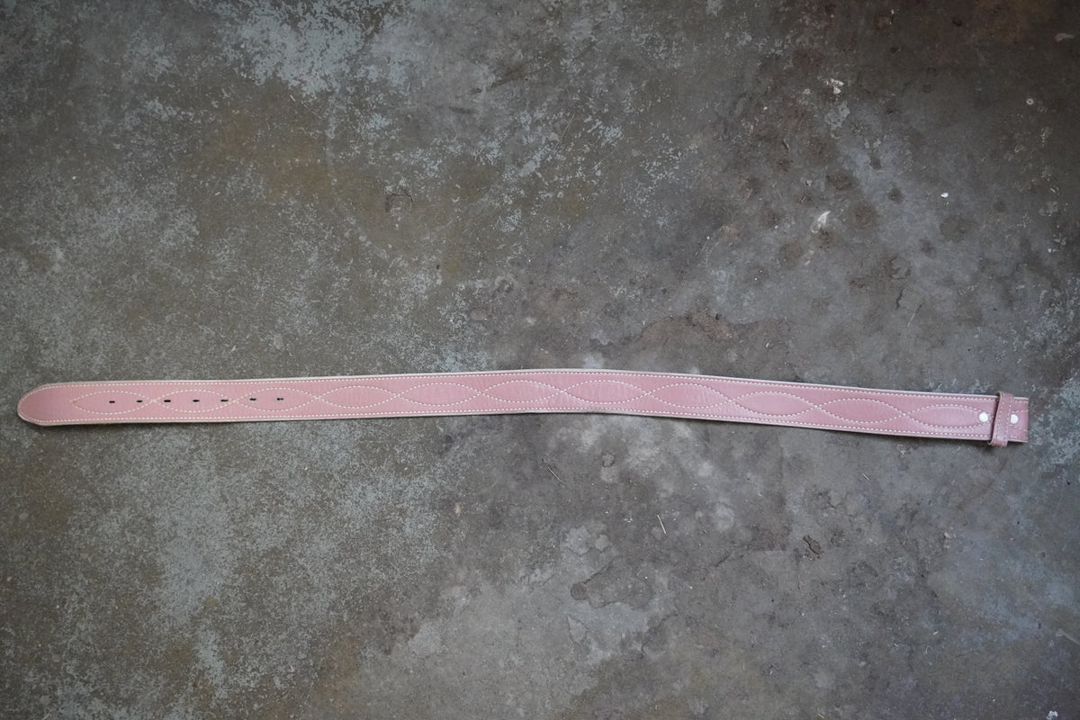 Handmade Pink Leather Belt Strap w/White Stitching