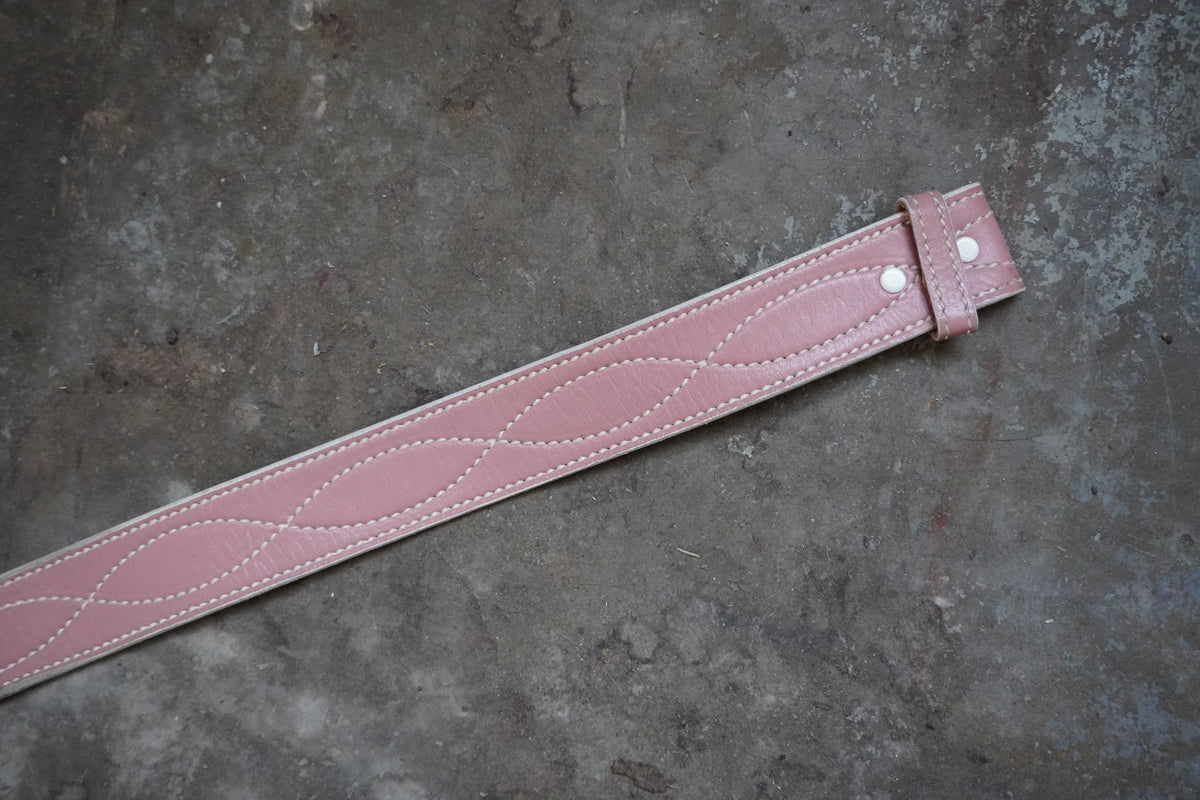Handmade Pink Leather Belt Strap w/White Stitching
