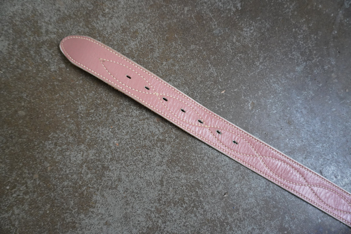 Handmade Pink Leather Belt Strap w/White Stitching