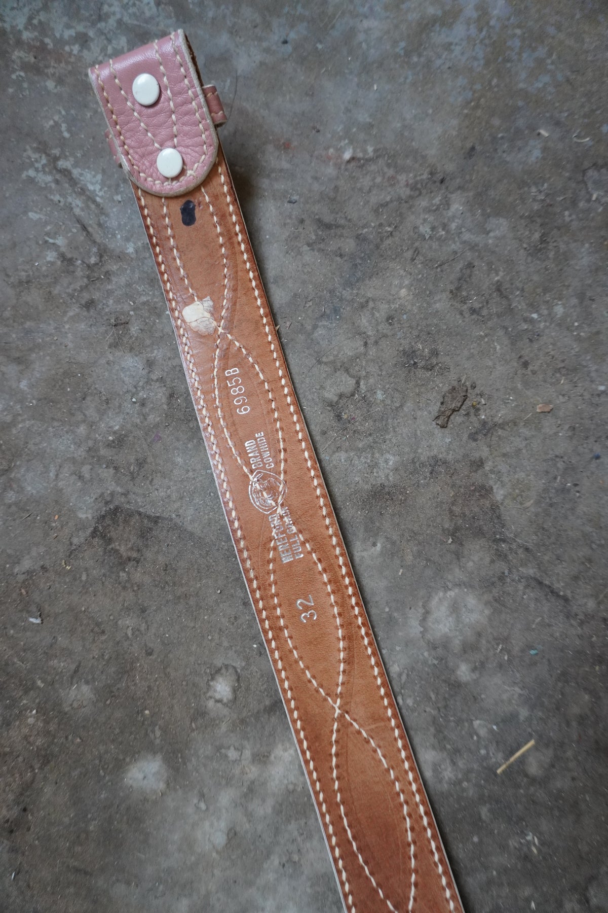 Handmade Pink Leather Belt Strap w/White Stitching