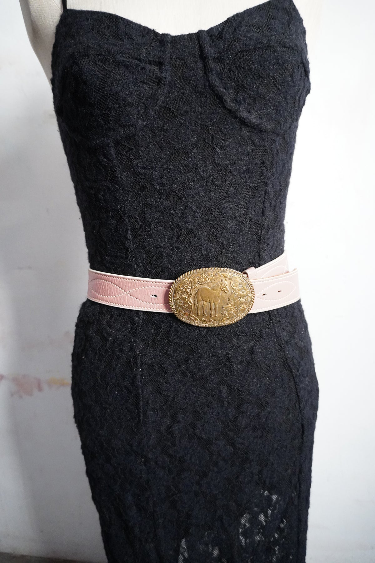 Handmade Pink Leather Belt Strap w/White Stitching