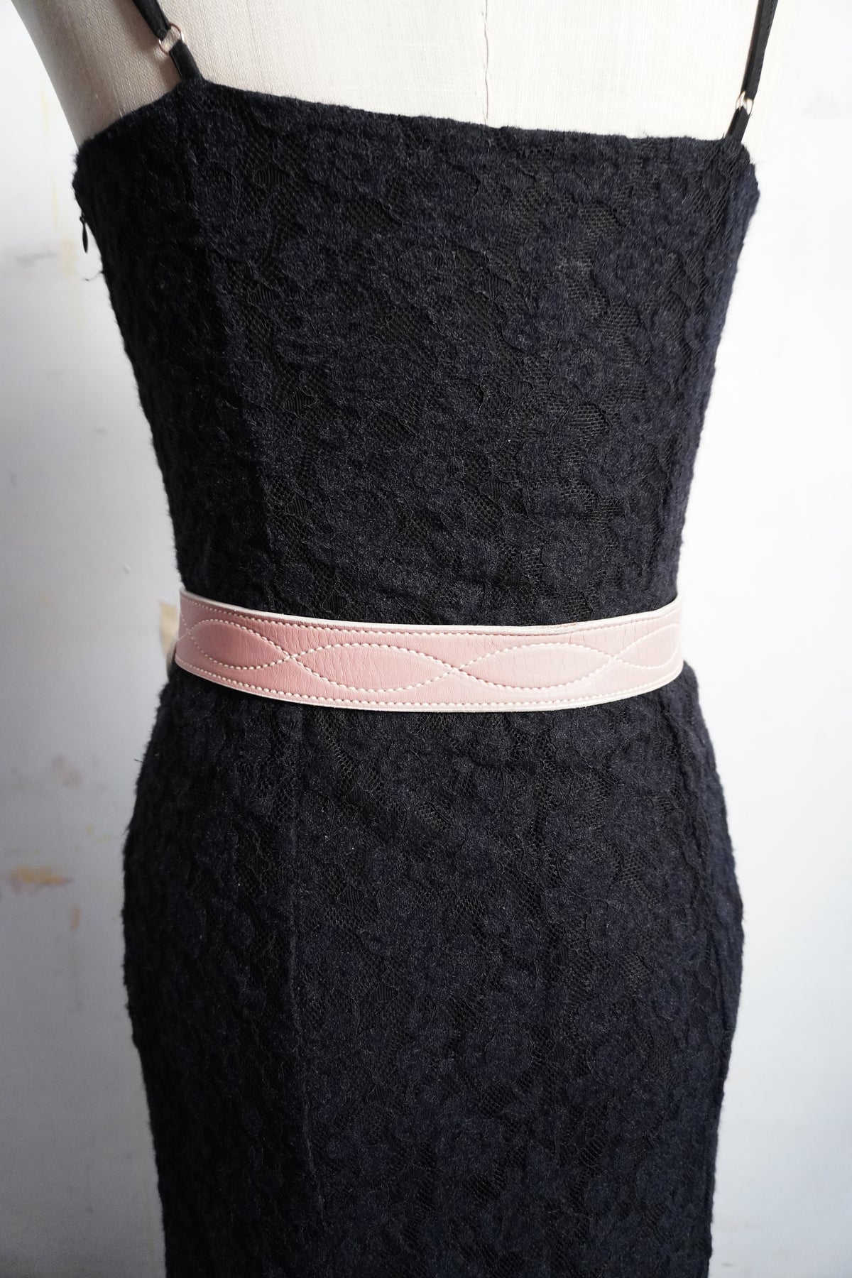 Handmade Pink Leather Belt Strap w/White Stitching