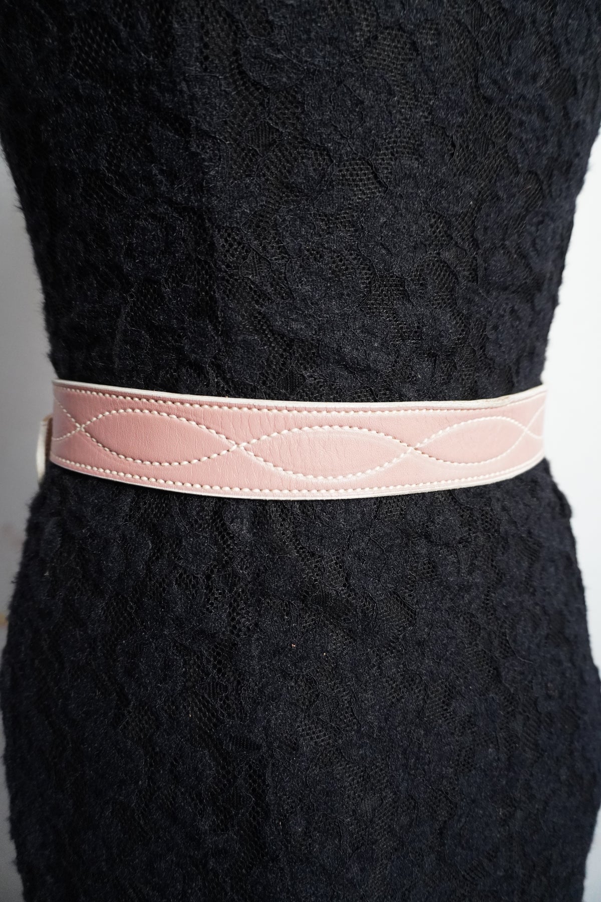 Handmade Pink Leather Belt Strap w/White Stitching