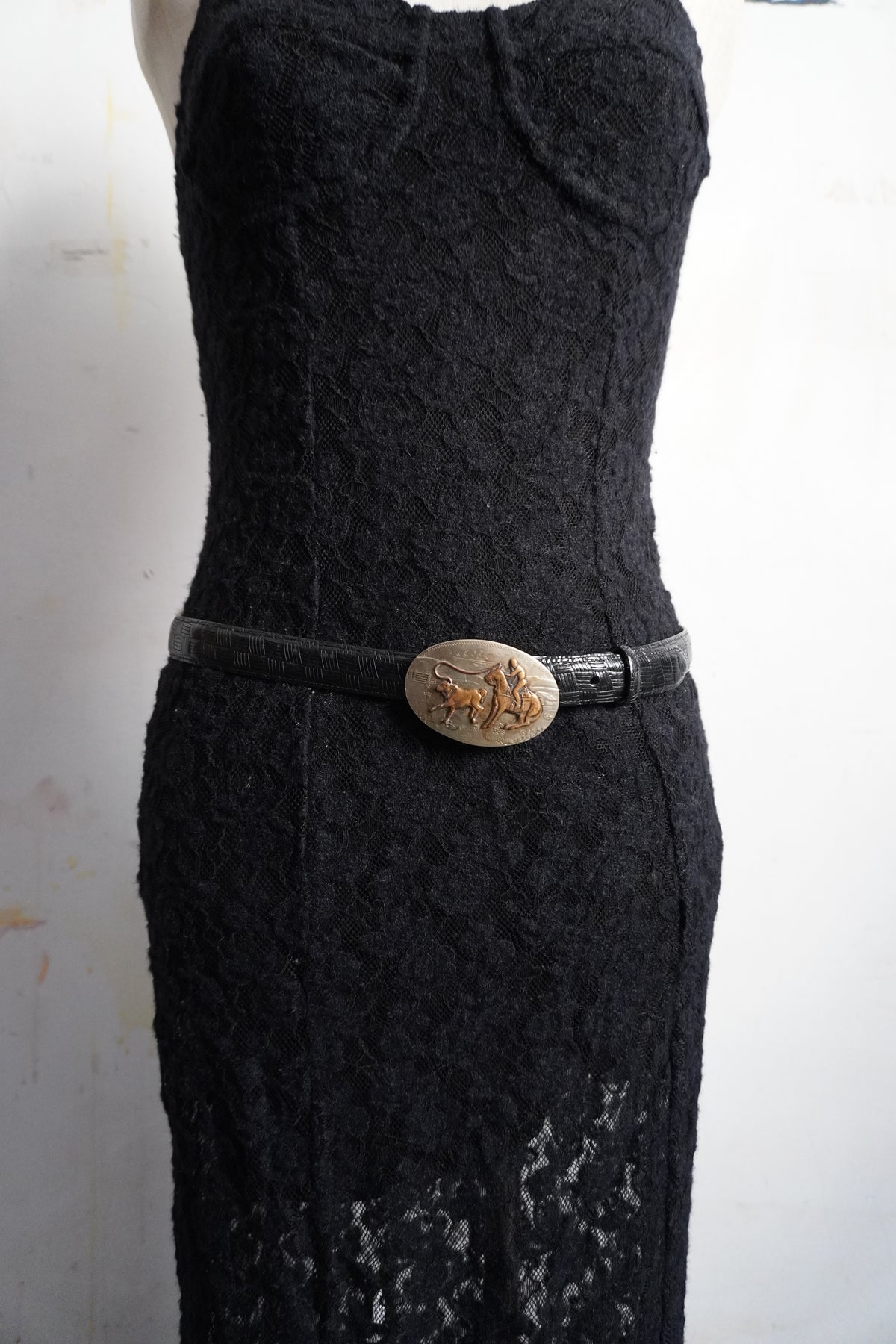 Embossed Black Skinny Belt Strap